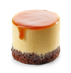 chocolate biscuit cake with caramel cream and sweet sauce