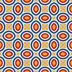 Bright ethnic abstract background. Seamless pattern with symmetric geometric ornament.
