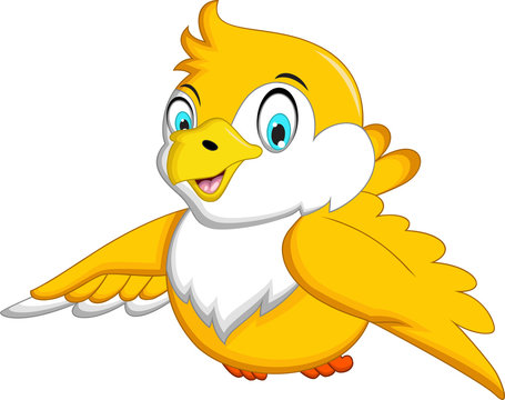 cute yellow bird cartoon flying