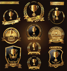 Trophy and awards golden badges and labels collection