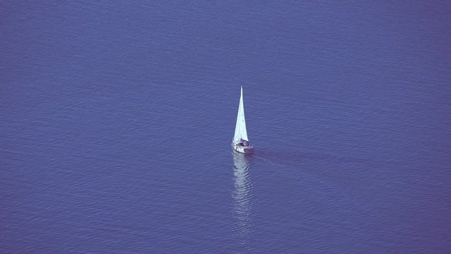 Top view of sailboat in the adriatic sea