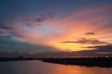 Beautiful  twilight sky  over the river