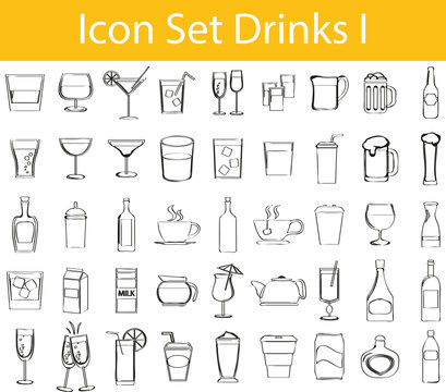 Drawn Doodle Lined Icon Set Drinks I
