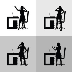 girl set in office silhouette illustration