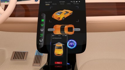 3D animation showing vehicle automatic parking system interface - Powered by Adobe
