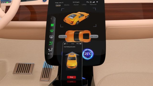 3D animation showing vehicle automatic parking system interface