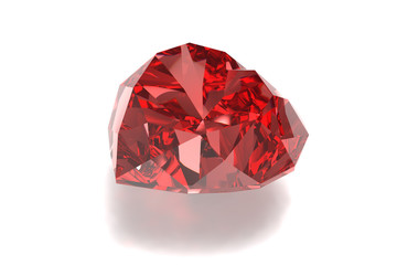 Red Diamond, Heart Shaped, isolated on White