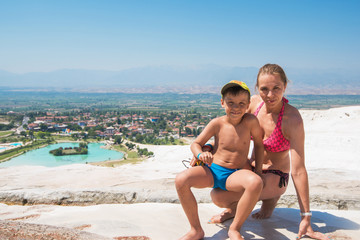 woman and her son in Pammukale