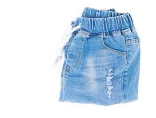 Destroyed jeans, Fold pants on white background