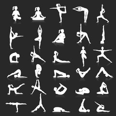 Yoga postures exercises set. Vector illustration.