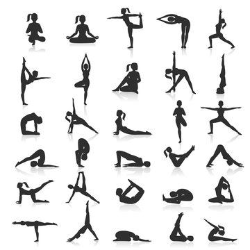 Yoga postures exercises set. Vector illustration.