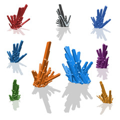 Colorful shiny bright crystals pack set. Red , green , purple, orange, emerald , ruby , tourmaline, quartz, diamond isolated