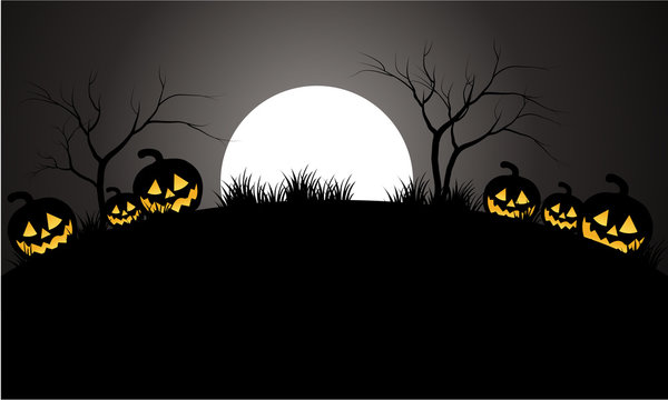 Halloween pumpkins scary and moon