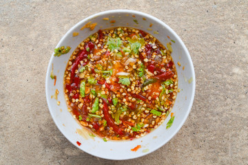 chili sauce on bowl