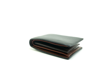 black leather wallet on white background