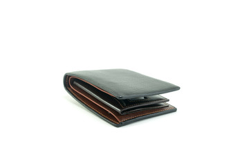 black leather wallet on white background