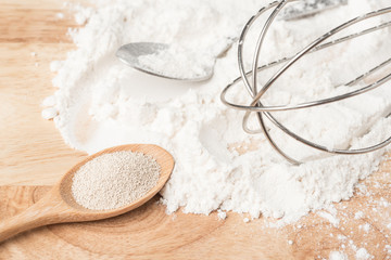 Flour and whisk prepare for cooking or baking