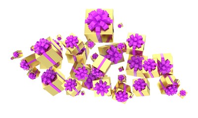 flying gift boxes on white. 3d rendering.