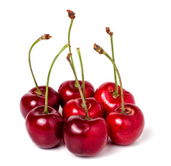 Red cherries isolated on a white background
