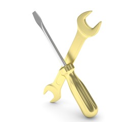 3D Illustration Wrench and screwdriver, service concept