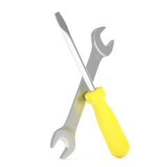 3D Illustration Wrench and screwdriver, service concept