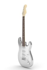 Naklejka premium Isolated silver electric guitar on white background. Musical instrument for rock, blues, metal songs. 3D rendering.