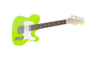 Obraz na płótnie Canvas Isolated green electric guitar on white background. Concert and studio equipment. Musical instrument. Rock, blues style. 3D rendering.