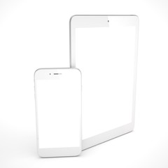 Tablet and smartphone on a white. 3d rendering.