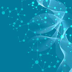 Structure molecule and communication Dna, atom, neurons. Science concept for your design. Connected lines with dots. Medical, technology, chemistry, science background. Vector illustration