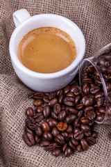 Cup of coffee and beans