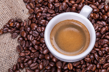 Cup of coffee and beans