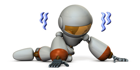 床に倒れたロボット