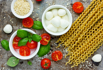 Ingredients of traditional Italian cuisine assortment