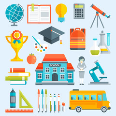 School Decorative Flat Icons Set