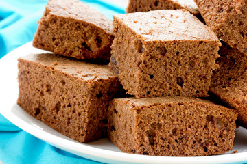 American food chocolate brownies close up