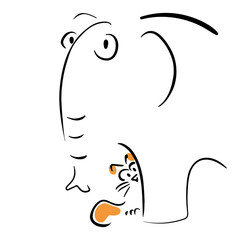 Cat hiding behind an elephant