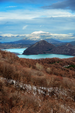 The beautiful of panoramic view of Mt.Showa Shinzan, The great alive volcano in Hokkaido Japan.