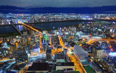 Fototapeta na wymiar Aerial view of Osaka skyscrapers, Japan