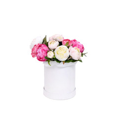 Bouquet of flowers in the box isolated on white background