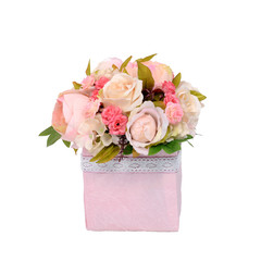 Bouquet of flowers in the box isolated on white background
