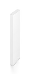 White tall thin vertical rectangle blank box from top far side angle. 3D illustration isolated on white background.