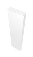 White tall thin vertical rectangle blank box from top side angle. 3D illustration isolated on white background.
