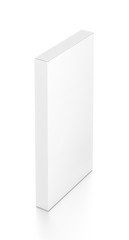 White tall thin vertical rectangle blank box from top far side angle. 3D illustration isolated on white background.