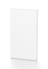 White tall thin vertical rectangle blank box from top side angle. 3D illustration isolated on white background.