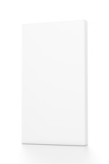 White tall thin vertical rectangle blank box from front far side angle. 3D illustration isolated on white background.