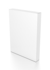 White thin vertical rectangle blank box from top side angle. 3D illustration isolated on white background.