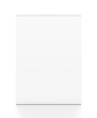White thin vertical rectangle blank box from top front angle. 3D illustration isolated on white background.
