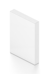White thin vertical rectangle blank box from isometric angle. 3D illustration isolated on white background.