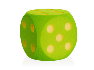 Large green foam dice isolated - 5