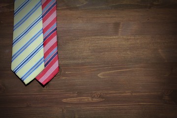 Happy father day, three ties on the wooden background